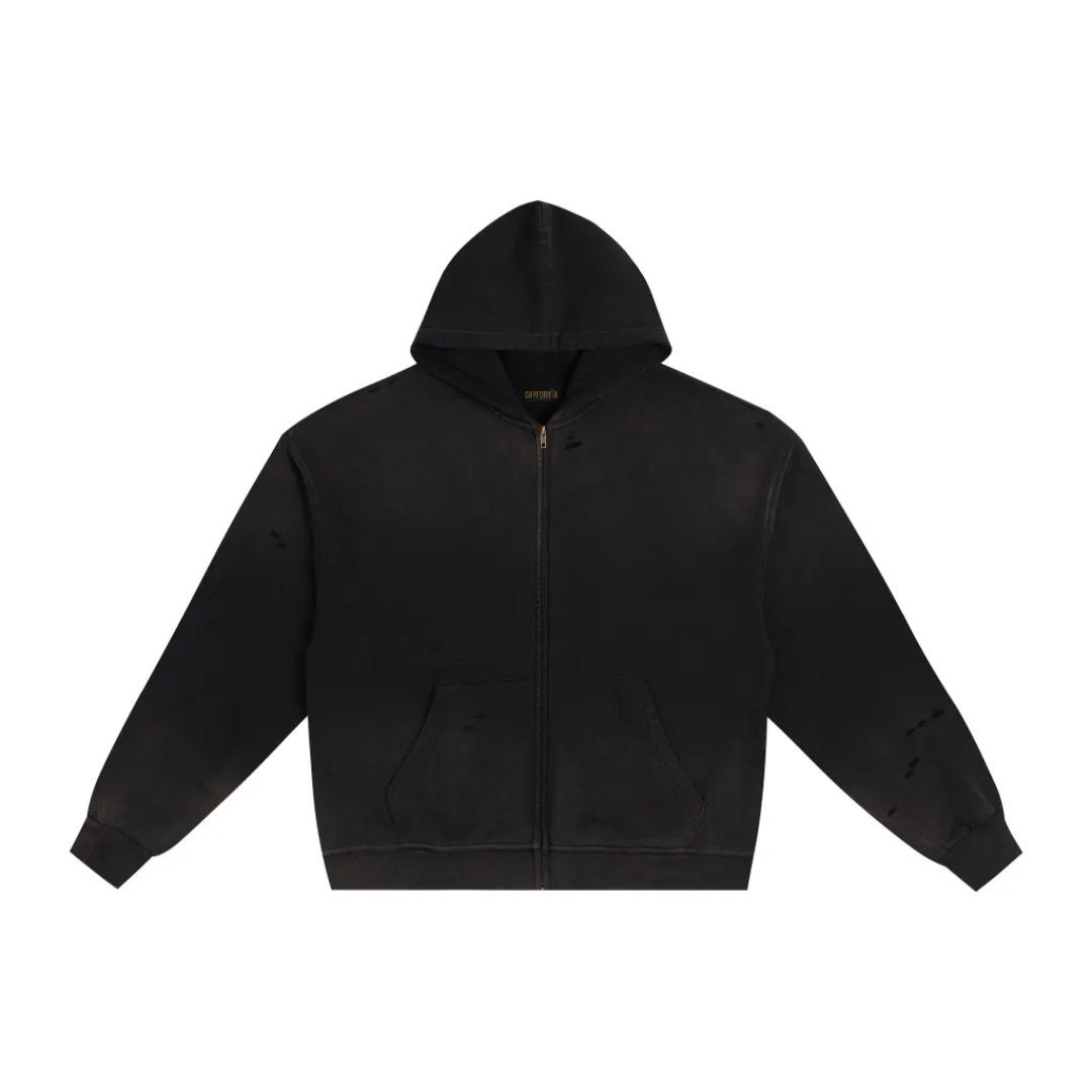 Hand-Frayed Sunfade Zip Hoodie