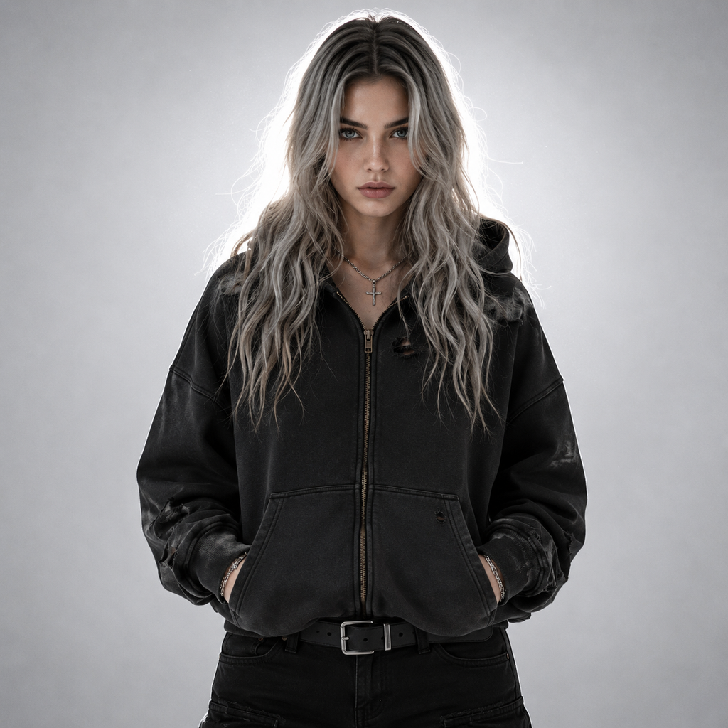 Hand-Frayed Sunfade Zip Hoodie