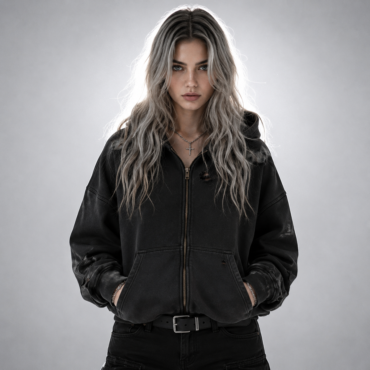 Hand-Frayed Sunfade Zip Hoodie