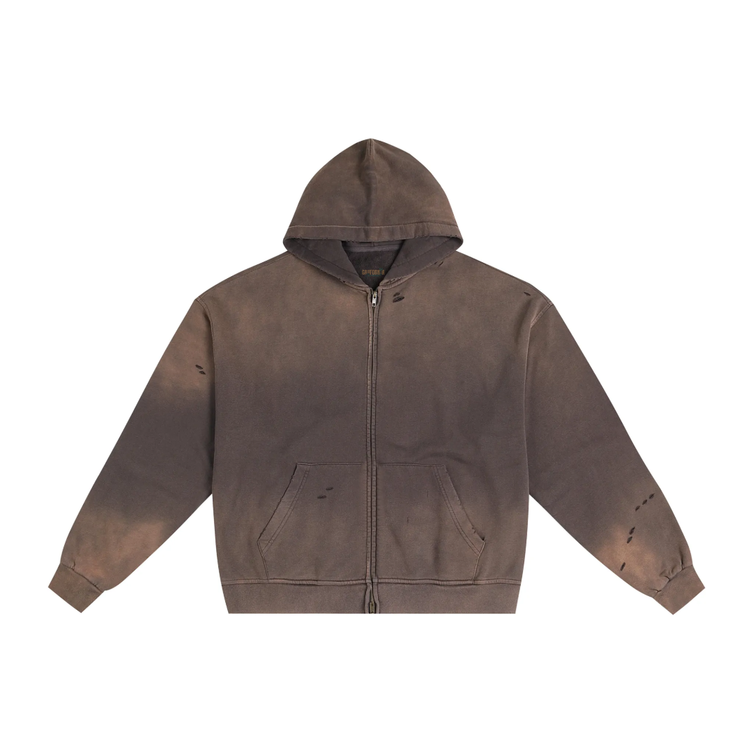 Hand-Frayed Sunfade Zip Hoodie