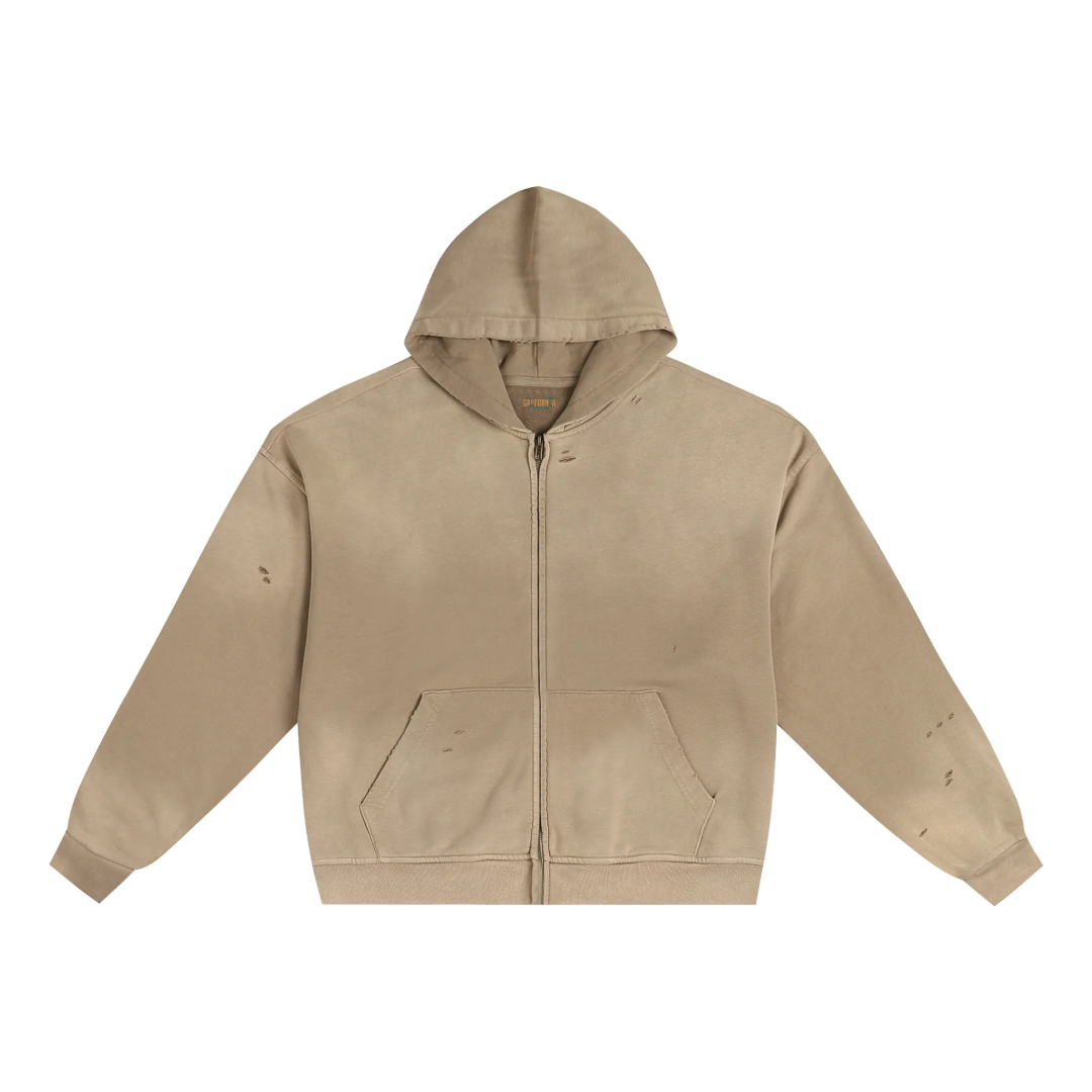 Hand-Frayed Sunfade Zip Hoodie