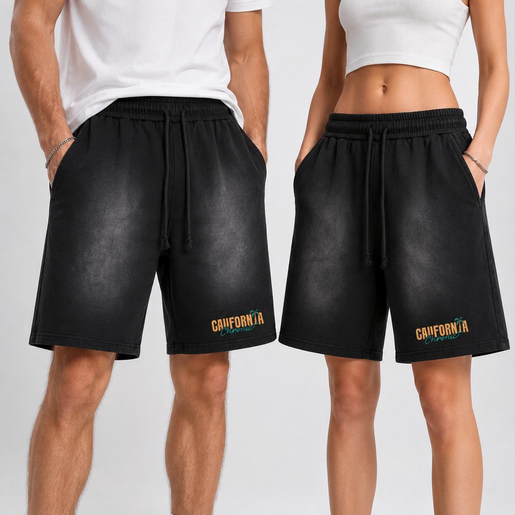 Rectangle Patch Monkey Washed Shorts