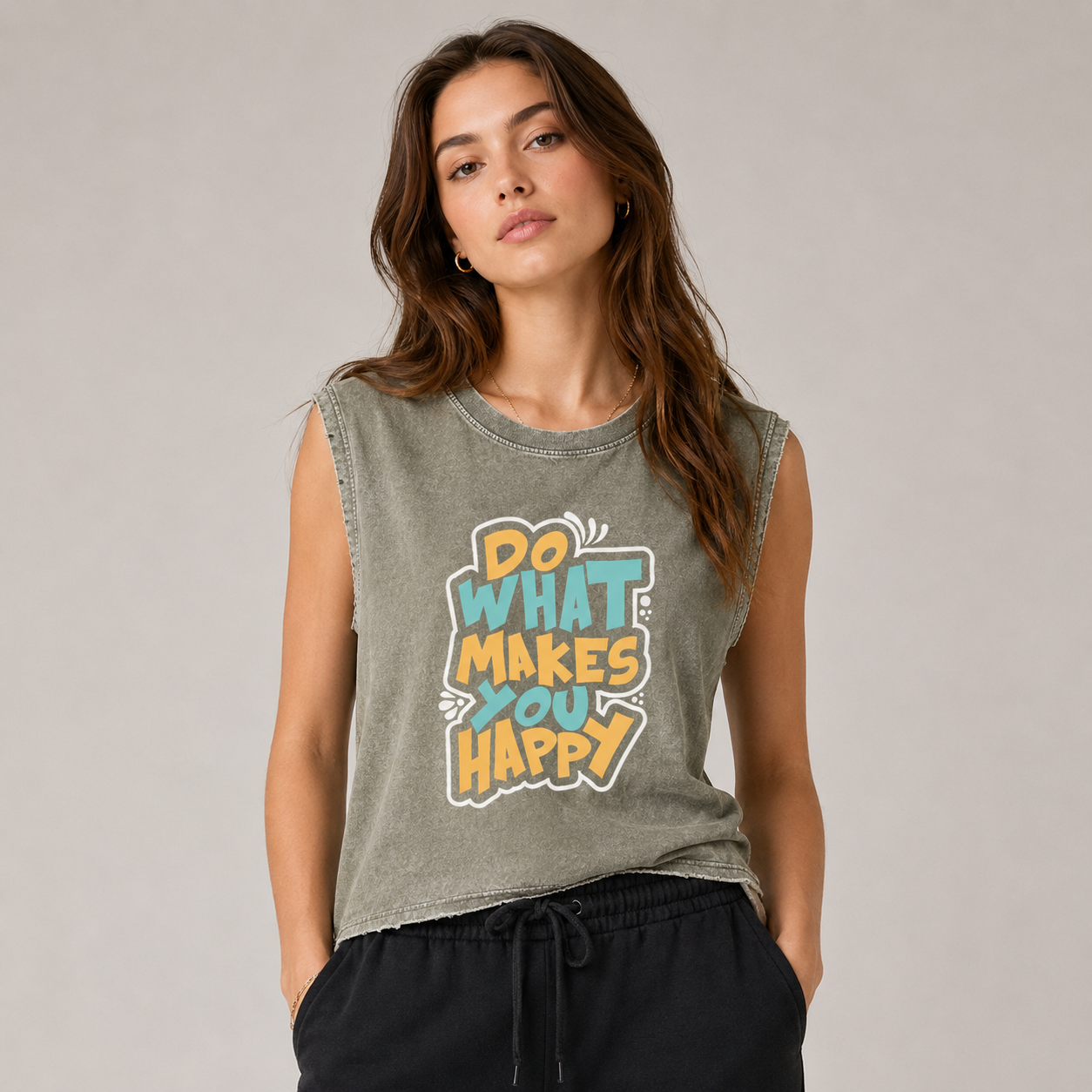 Snow Washed Frayed Hem Tank Top