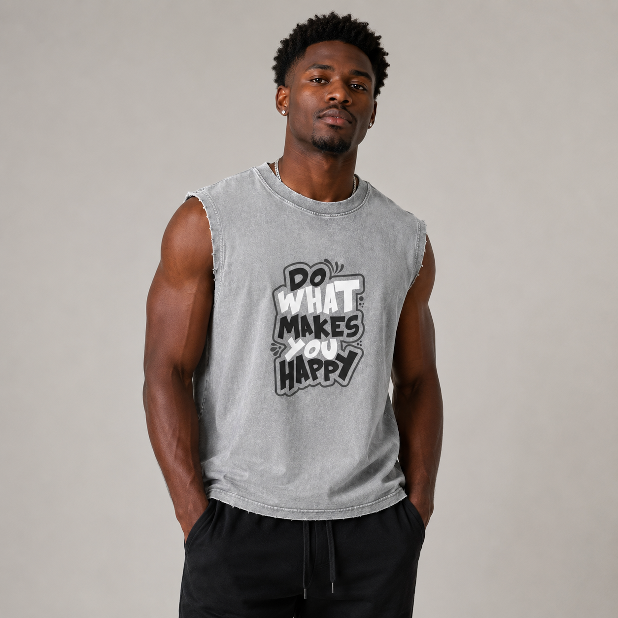 Snow Washed Frayed Hem Tank Top