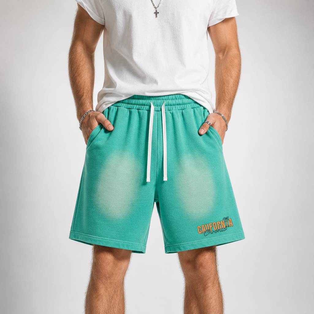 Sun Fade Raw Edge Cotton Shorts