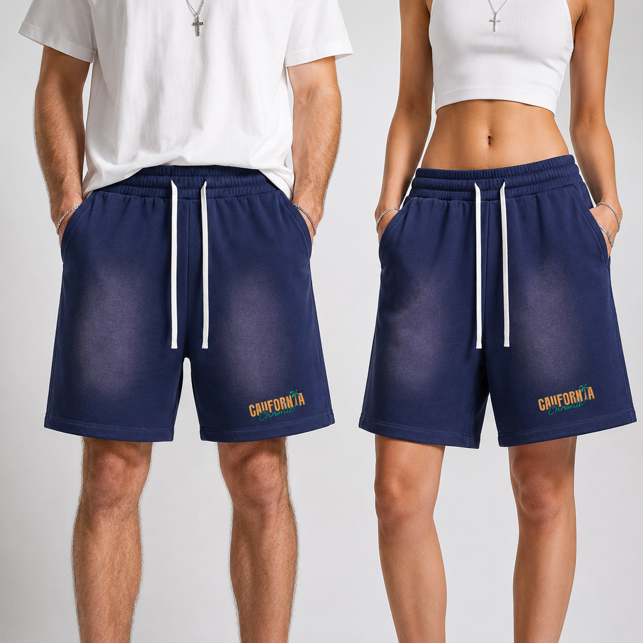 Sun Fade Raw Edge Cotton Shorts