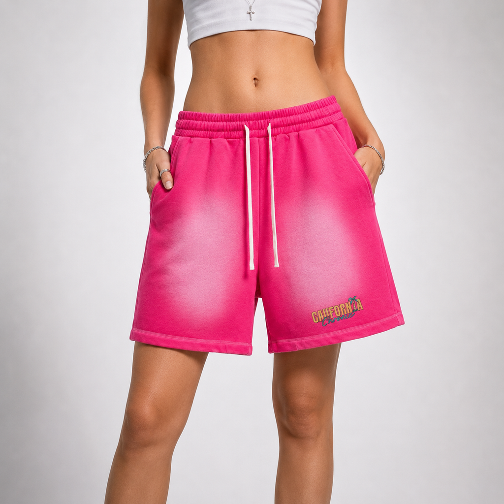 Sun Fade Raw Edge Cotton Shorts