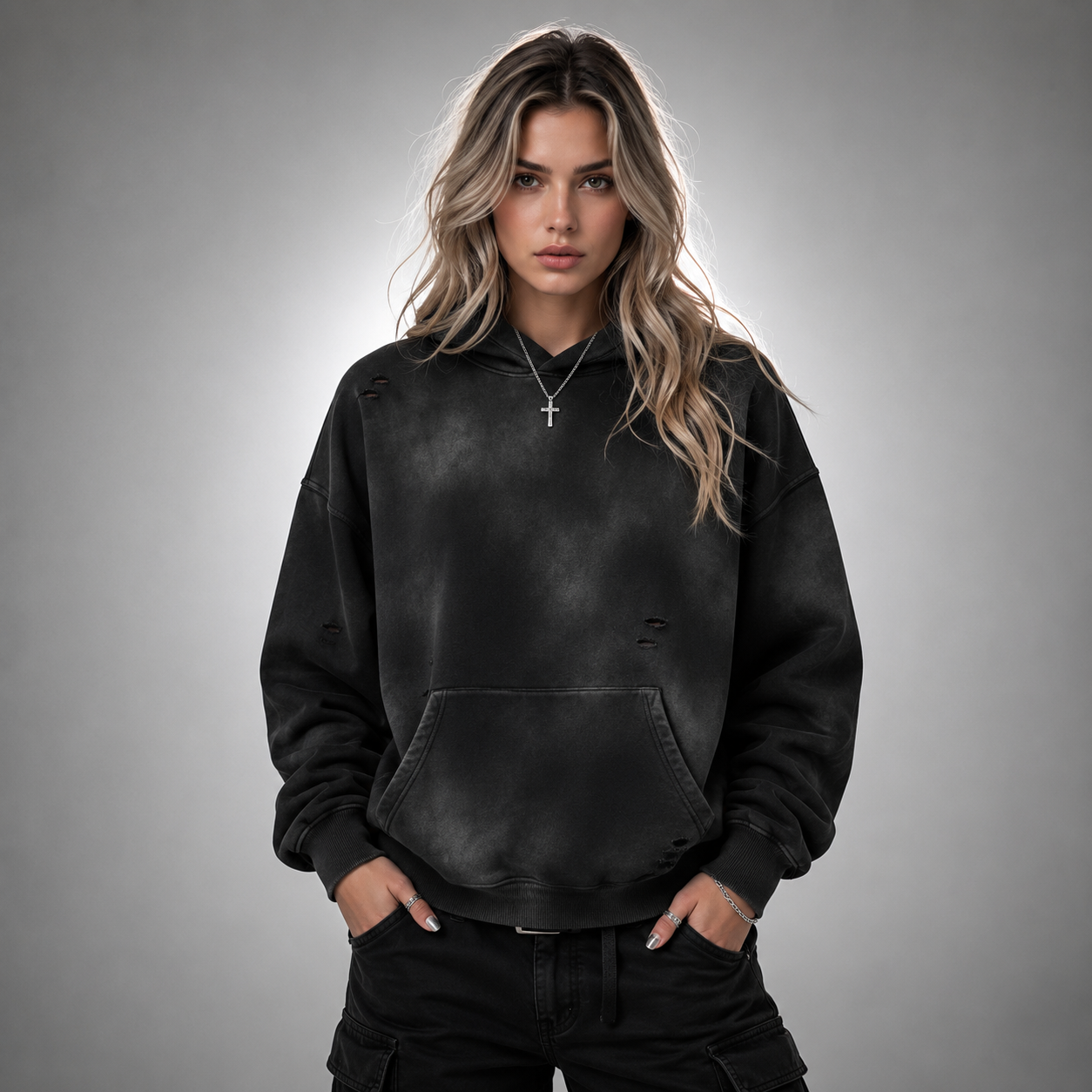 Unisex Sunfade Frayed Fleece Hoodie