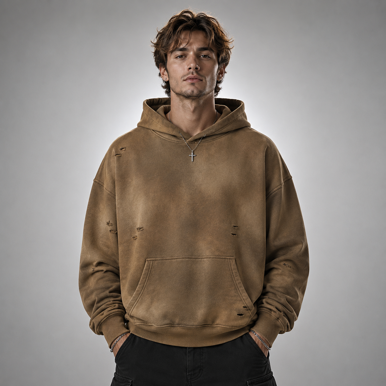 Unisex Sunfade Frayed Fleece Hoodie