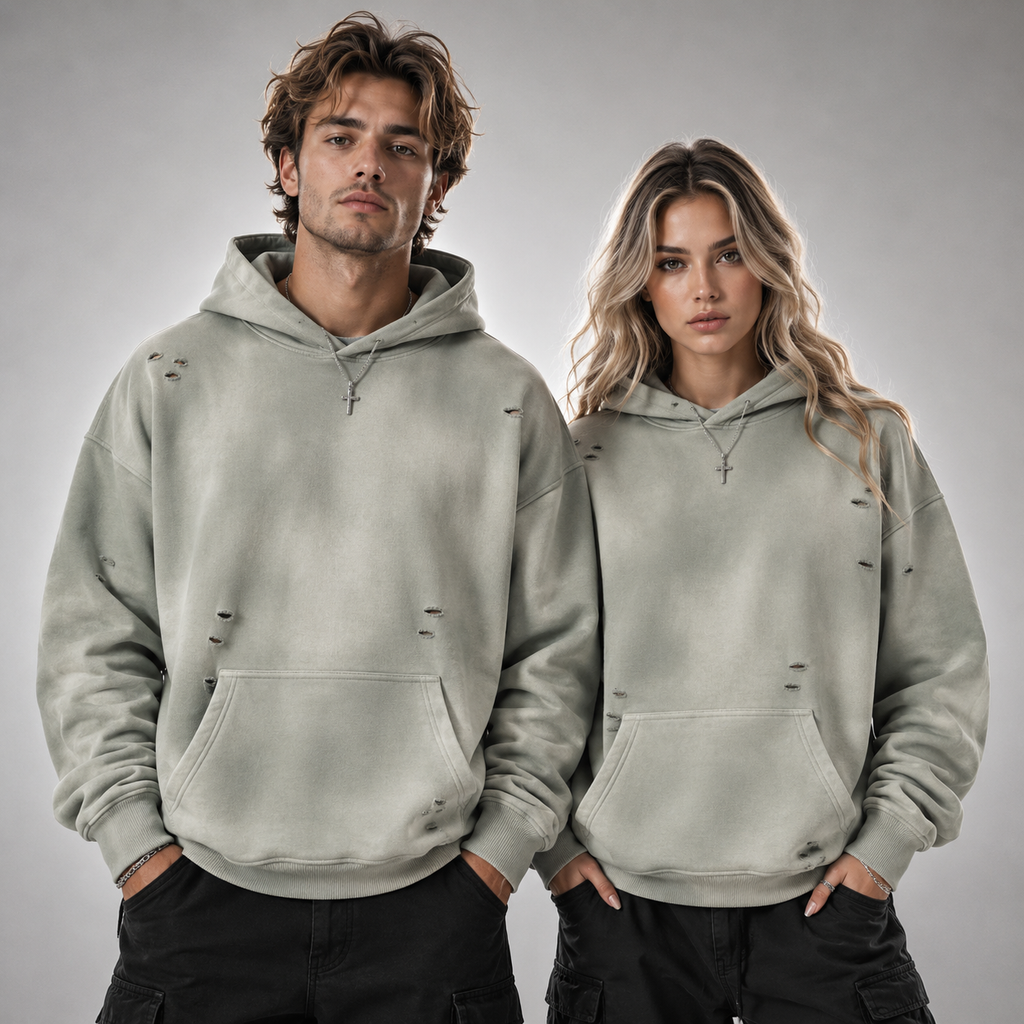 Unisex Sunfade Frayed Fleece Hoodie
