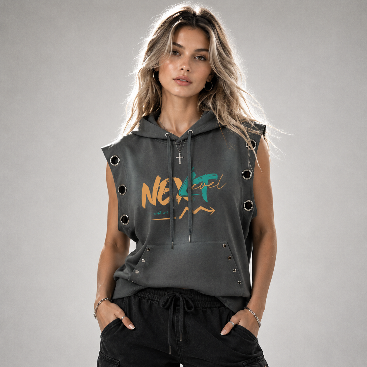 Unisex Vintage Wash Sun Fade Sleeveless Hoodie