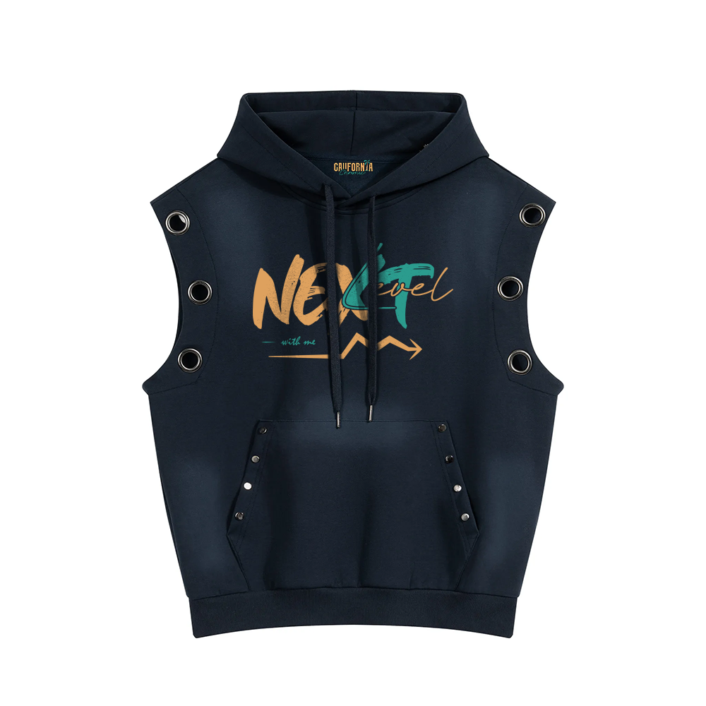 Unisex Vintage Wash Sun Fade Sleeveless Hoodie