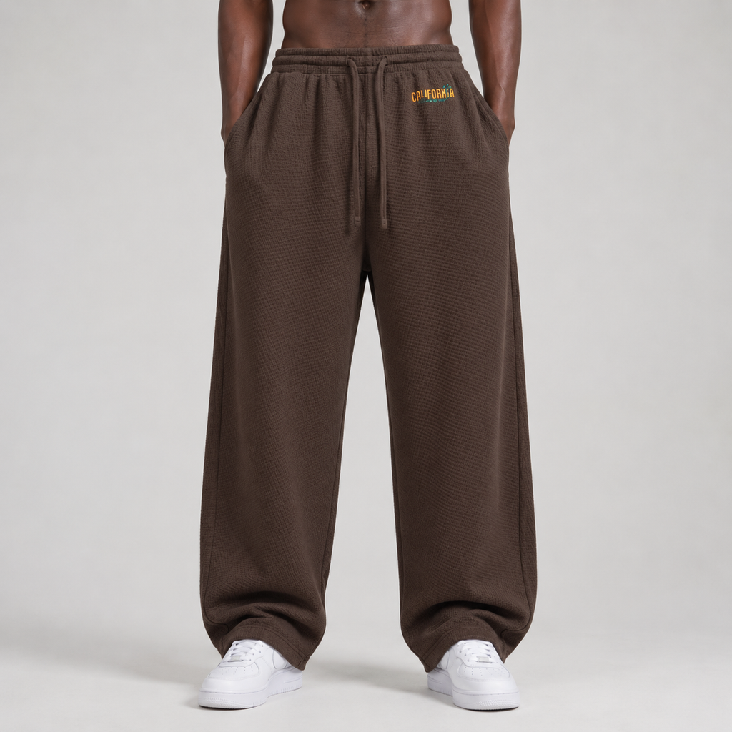 Unisex Waffle Barrel Leg Pants